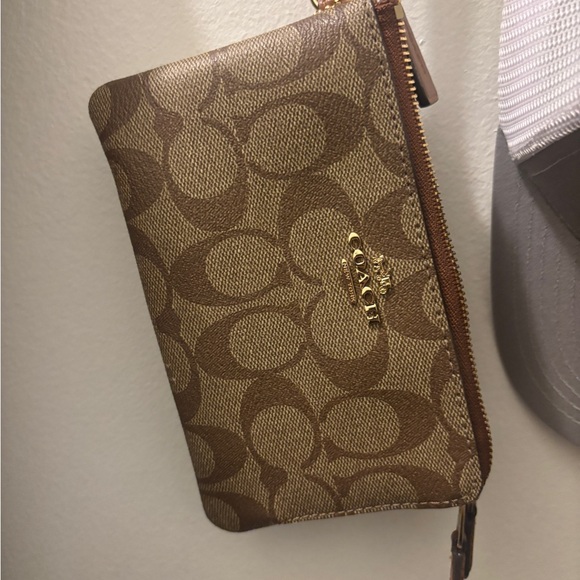 Coach Handbags - Coach Double-Zip Brown Wristlet